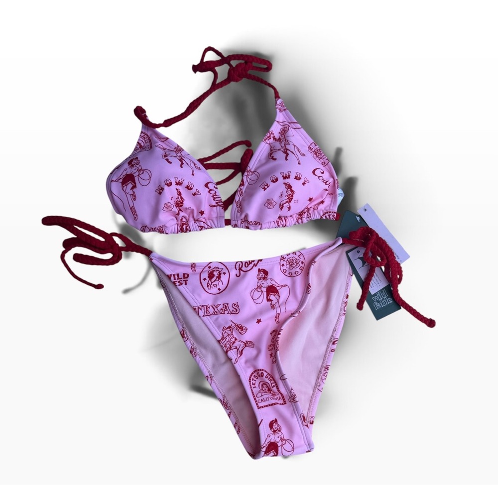 Wild Fable Bikini Set Women M Top S Bottom Pink NWT Western Cowgirl Rodeo Texas